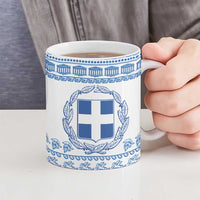 Greece Christmas Ceramic Mug with Santa Rowing Boat Greek Flag Laurel Wreath Parthenon and Blue White Pattern Design - Wonder Print Shop