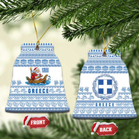 Greece Christmas Ceramic Ornament with Santa Rowing Boat Greek Flag Laurel Wreath Parthenon and Blue White Pattern Design - Wonder Print Shop