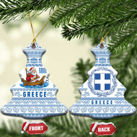 Greece Christmas Ceramic Ornament with Santa Rowing Boat Greek Flag Laurel Wreath Parthenon and Blue White Pattern Design - Wonder Print Shop