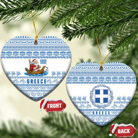 Greece Christmas Ceramic Ornament with Santa Rowing Boat Greek Flag Laurel Wreath Parthenon and Blue White Pattern Design - Wonder Print Shop