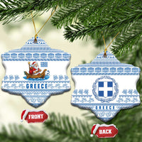Greece Christmas Ceramic Ornament with Santa Rowing Boat Greek Flag Laurel Wreath Parthenon and Blue White Pattern Design - Wonder Print Shop