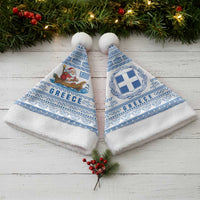 Greece Christmas Santa Hat with Santa Rowing Boat Greek Flag Laurel Wreath Parthenon and Blue White Pattern Design - Wonder Print Shop