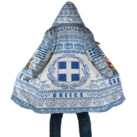 Greece Christmas Cloak with Santa Rowing Boat Greek Flag Laurel Wreath Parthenon and Blue White Pattern Design - Wonder Print Shop