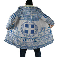 Greece Christmas Cloak with Santa Rowing Boat Greek Flag Laurel Wreath Parthenon and Blue White Pattern Design - Wonder Print Shop