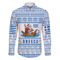 Greece Christmas Family Matching Mermaid Dress and Hawaiian Shirt with Santa Rowing Boat Greek Flag Laurel Wreath Parthenon and Blue White Pattern Design - Wonder Print Shop