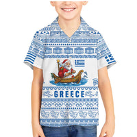 Greece Christmas Family Matching Mermaid Dress and Hawaiian Shirt with Santa Rowing Boat Greek Flag Laurel Wreath Parthenon and Blue White Pattern Design - Wonder Print Shop