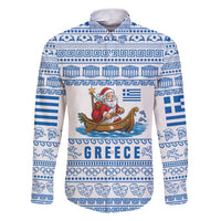 Greece Christmas Family Matching Puletasi and Hawaiian Shirt with Santa Rowing Boat Greek Flag Laurel Wreath Parthenon and Blue White Pattern Design - Wonder Print Shop