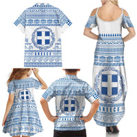 Greece Christmas Family Matching Summer Maxi Dress and Hawaiian Shirt with Santa Rowing Boat Greek Flag Laurel Wreath Parthenon and Blue White Pattern Design - Wonder Print Shop