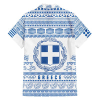 Greece Christmas Hawaiian Shirt with Santa Rowing Boat Greek Flag Laurel Wreath Parthenon and Blue White Pattern Design - Wonder Print Shop