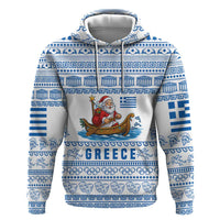 Greece Christmas Hoodie with Santa Rowing Boat Greek Flag Laurel Wreath Parthenon and Blue White Pattern Design - Wonder Print Shop
