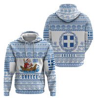 Greece Christmas Hoodie with Santa Rowing Boat Greek Flag Laurel Wreath Parthenon and Blue White Pattern Design - Wonder Print Shop