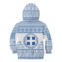 Greece Christmas Kid Hoodie with Santa Rowing Boat Greek Flag Laurel Wreath Parthenon and Blue White Pattern Design - Wonder Print Shop