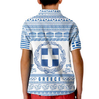 Greece Christmas Kid Polo Shirt with Santa Rowing Boat Greek Flag Laurel Wreath Parthenon and Blue White Pattern Design - Wonder Print Shop