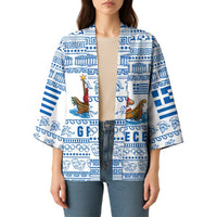 Greece Christmas Kimono with Santa Rowing Boat Greek Flag Laurel Wreath Parthenon and Blue White Pattern Design - Wonder Print Shop