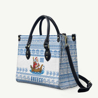 Greece Christmas Leather Bag with Santa Rowing Boat Greek Flag Laurel Wreath Parthenon and Blue White Pattern Design - Wonder Print Shop