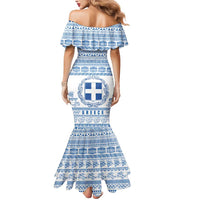 Greece Christmas Mermaid Dress with Santa Rowing Boat Greek Flag Laurel Wreath Parthenon and Blue White Pattern Design - Wonder Print Shop