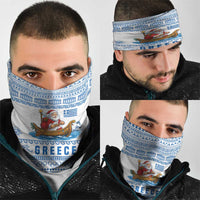 Greece Christmas Neck Gaiter with Santa Rowing Boat Greek Flag Laurel Wreath Parthenon and Blue White Pattern Design - Wonder Print Shop