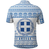 Greece Christmas Polo Shirt with Santa Rowing Boat Greek Flag Laurel Wreath Parthenon and Blue White Pattern Design - Wonder Print Shop