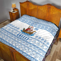 Greece Christmas Quilt with Santa Rowing Boat Greek Flag Laurel Wreath Parthenon and Blue White Pattern Design - Wonder Print Shop