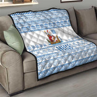 Greece Christmas Quilt with Santa Rowing Boat Greek Flag Laurel Wreath Parthenon and Blue White Pattern Design - Wonder Print Shop