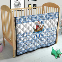 Greece Christmas Quilt with Santa Rowing Boat Greek Flag Laurel Wreath Parthenon and Blue White Pattern Design - Wonder Print Shop