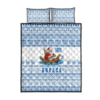 Greece Christmas Quilt Bed Set with Santa Rowing Boat Greek Flag Laurel Wreath Parthenon and Blue White Pattern Design - Wonder Print Shop