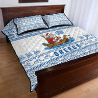 Greece Christmas Quilt Bed Set with Santa Rowing Boat Greek Flag Laurel Wreath Parthenon and Blue White Pattern Design - Wonder Print Shop