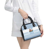 Greece Christmas Shoulder Handbag with Santa Rowing Boat Greek Flag Laurel Wreath Parthenon and Blue White Pattern Design - Wonder Print Shop