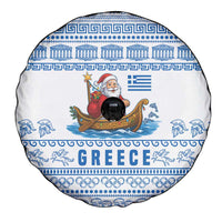 Greece Christmas Spare Tire Cover with Santa Rowing Boat Greek Flag Laurel Wreath Parthenon and Blue White Pattern Design - Wonder Print Shop