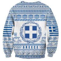 Greece Christmas Sweatshirt with Santa Rowing Boat Greek Flag Laurel Wreath Parthenon and Blue White Pattern Design - Wonder Print Shop