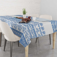 Greece Christmas Tablecloth with Santa Rowing Boat Greek Flag Laurel Wreath Parthenon and Blue White Pattern Design - Wonder Print Shop