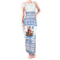 Greece Christmas Tank Maxi Dress with Santa Rowing Boat Greek Flag Laurel Wreath Parthenon and Blue White Pattern Design - Wonder Print Shop