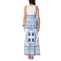 Greece Christmas Tank Maxi Dress with Santa Rowing Boat Greek Flag Laurel Wreath Parthenon and Blue White Pattern Design - Wonder Print Shop
