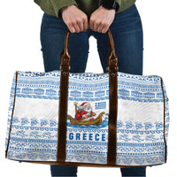 Greece Christmas Travel Bag with Santa Rowing Boat Greek Flag Laurel Wreath Parthenon and Blue White Pattern Design - Wonder Print Shop