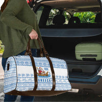 Greece Christmas Travel Bag with Santa Rowing Boat Greek Flag Laurel Wreath Parthenon and Blue White Pattern Design - Wonder Print Shop