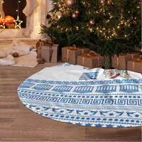 Greece Christmas Tree Skirt with Santa Rowing Boat Greek Flag Laurel Wreath Parthenon and Blue White Pattern Design - Wonder Print Shop