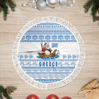 Greece Christmas Tree Skirt with Santa Rowing Boat Greek Flag Laurel Wreath Parthenon and Blue White Pattern Design - Wonder Print Shop