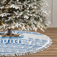 Greece Christmas Tree Skirt with Santa Rowing Boat Greek Flag Laurel Wreath Parthenon and Blue White Pattern Design - Wonder Print Shop