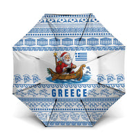 Greece Christmas Umbrella with Santa Rowing Boat Greek Flag Laurel Wreath Parthenon and Blue White Pattern Design - Wonder Print Shop