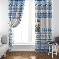 Greece Christmas Window Curtain with Santa Rowing Boat Greek Flag Laurel Wreath Parthenon and Blue White Pattern Design - Wonder Print Shop
