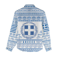 Greece Christmas Women Casual Shirt with Santa Rowing Boat Greek Flag Laurel Wreath Parthenon and Blue White Pattern Design - Wonder Print Shop
