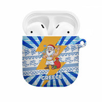 Greece Christmas AirPods Case with Zeus Santa Greek Flag Lightning Bolt Gift Bag and Blue Yellow Pattern Design - Wonder Print Shop