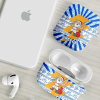 Greece Christmas AirPods Case with Zeus Santa Greek Flag Lightning Bolt Gift Bag and Blue Yellow Pattern Design - Wonder Print Shop