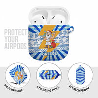 Greece Christmas AirPods Case with Zeus Santa Greek Flag Lightning Bolt Gift Bag and Blue Yellow Pattern Design - Wonder Print Shop