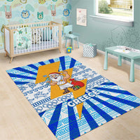 Greece Christmas Area Rug with Zeus Santa Greek Flag Lightning Bolt Gift Bag and Blue Yellow Pattern Design - Wonder Print Shop