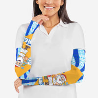 Greece Christmas Arm Sleeves with Zeus Santa Greek Flag Lightning Bolt Gift Bag and Blue Yellow Pattern Design - Wonder Print Shop