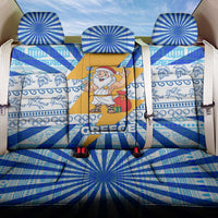 Greece Christmas Back Car Seat Cover with Zeus Santa Greek Flag Lightning Bolt Gift Bag and Blue Yellow Pattern Design - Wonder Print Shop