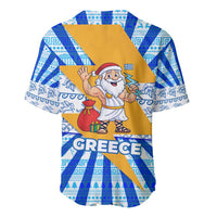 Greece Christmas Baseball Jersey with Zeus Santa Greek Flag Lightning Bolt Gift Bag and Blue Yellow Pattern Design - Wonder Print Shop