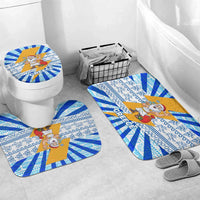Greece Christmas Bathroom Set with Zeus Santa Greek Flag Lightning Bolt Gift Bag and Blue Yellow Pattern Design - Wonder Print Shop