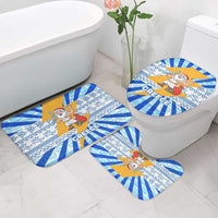 Greece Christmas Bathroom Set with Zeus Santa Greek Flag Lightning Bolt Gift Bag and Blue Yellow Pattern Design - Wonder Print Shop